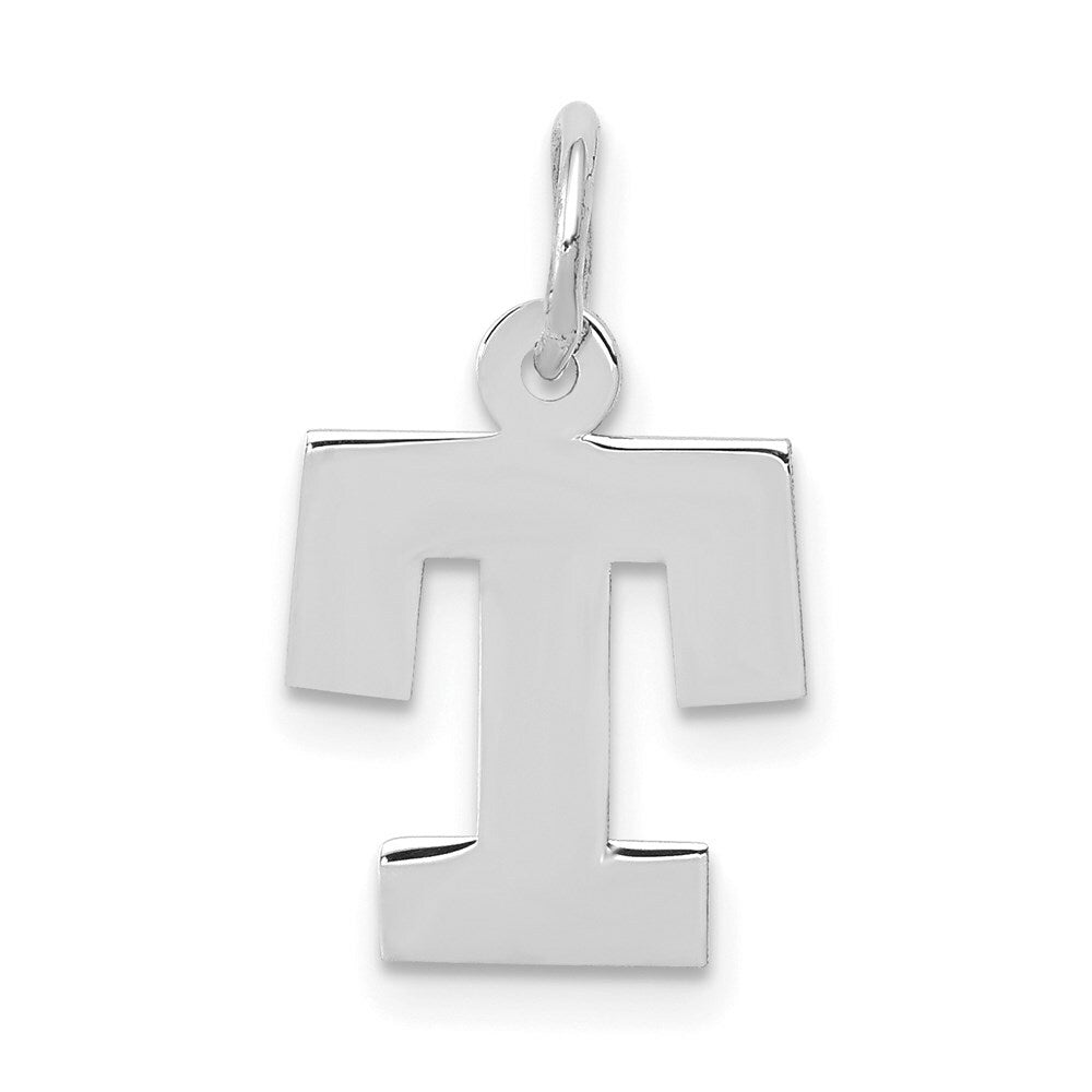 14K White Gold Small Block Initial Letter T Charm Pendant
