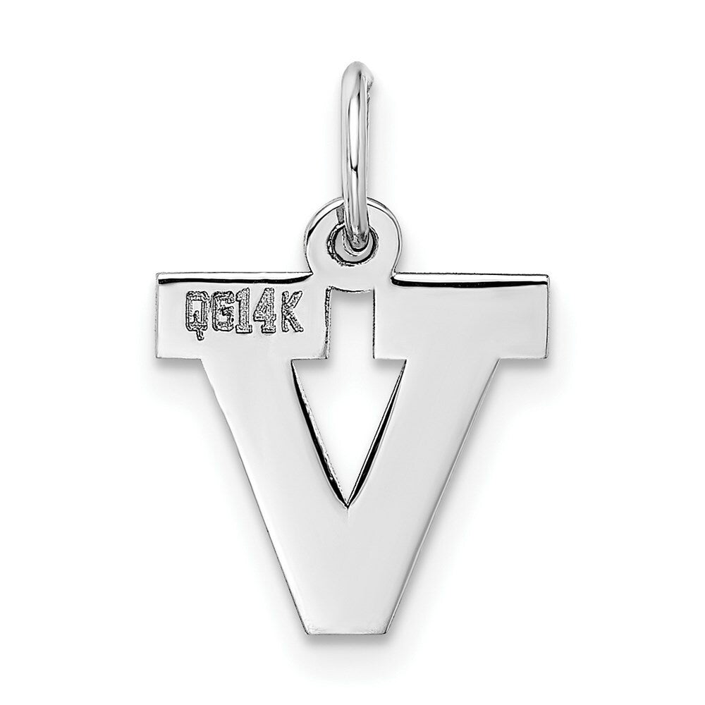 14K White Gold Small Block Initial Letter V Charm Pendant