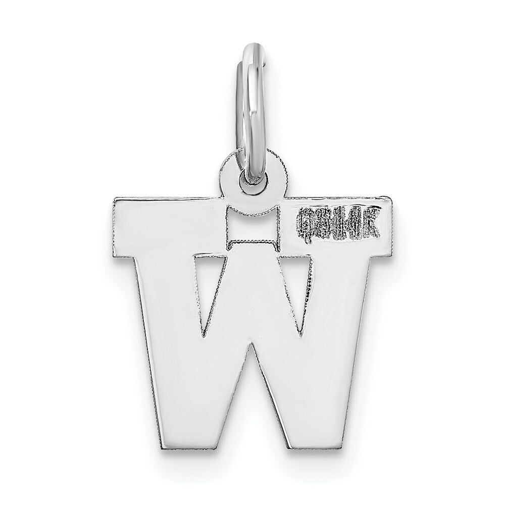 14K White Gold Small Block Initial Letter W Charm Pendant