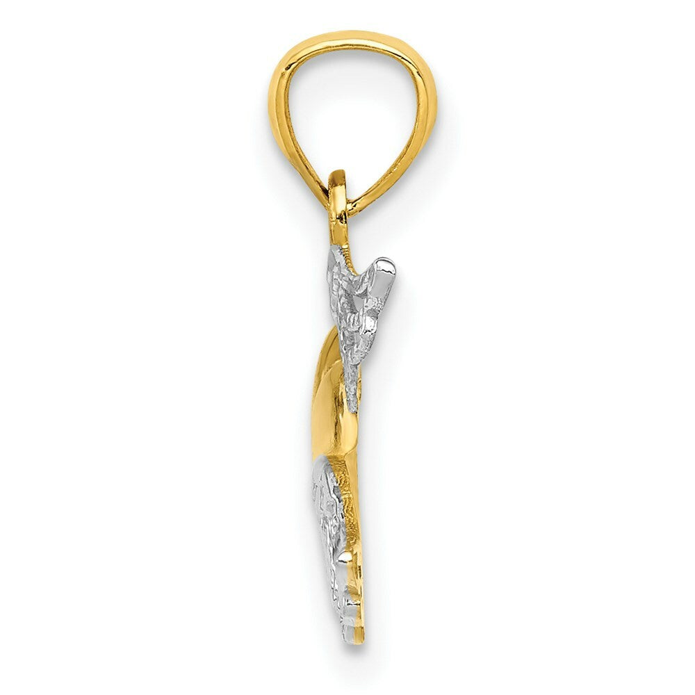 14K Yellow Gold and Rhodium Heart with Wings Pendant