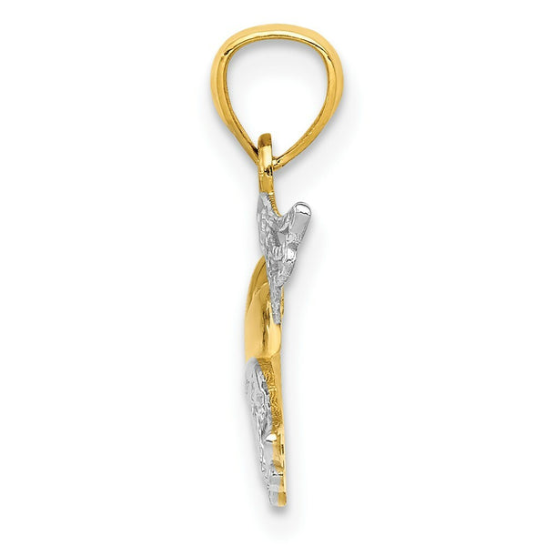 14K Yellow Gold and Rhodium Heart with Wings Pendant