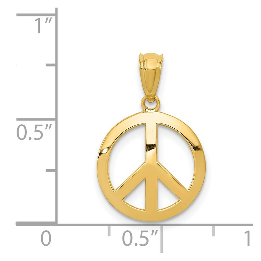 14K Yellow Gold Polished Peace Sign Circle Pendant