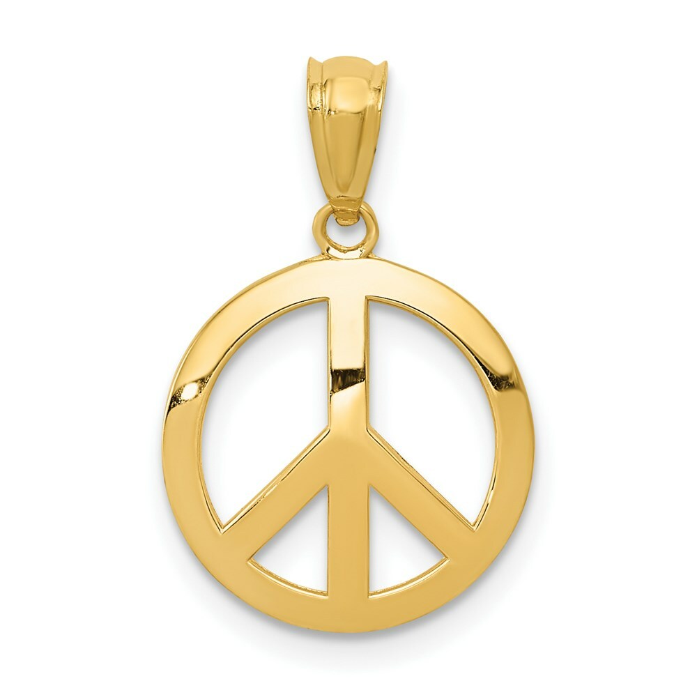 14K Yellow Gold Polished Peace Sign Circle Pendant