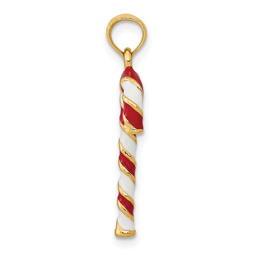 14K Yellow Gold Enameled Candy Cane Charm