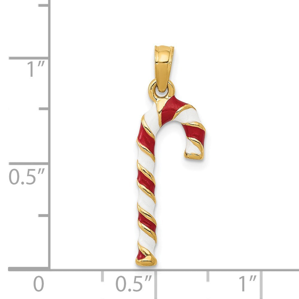 14K Yellow Gold Enameled Candy Cane Charm