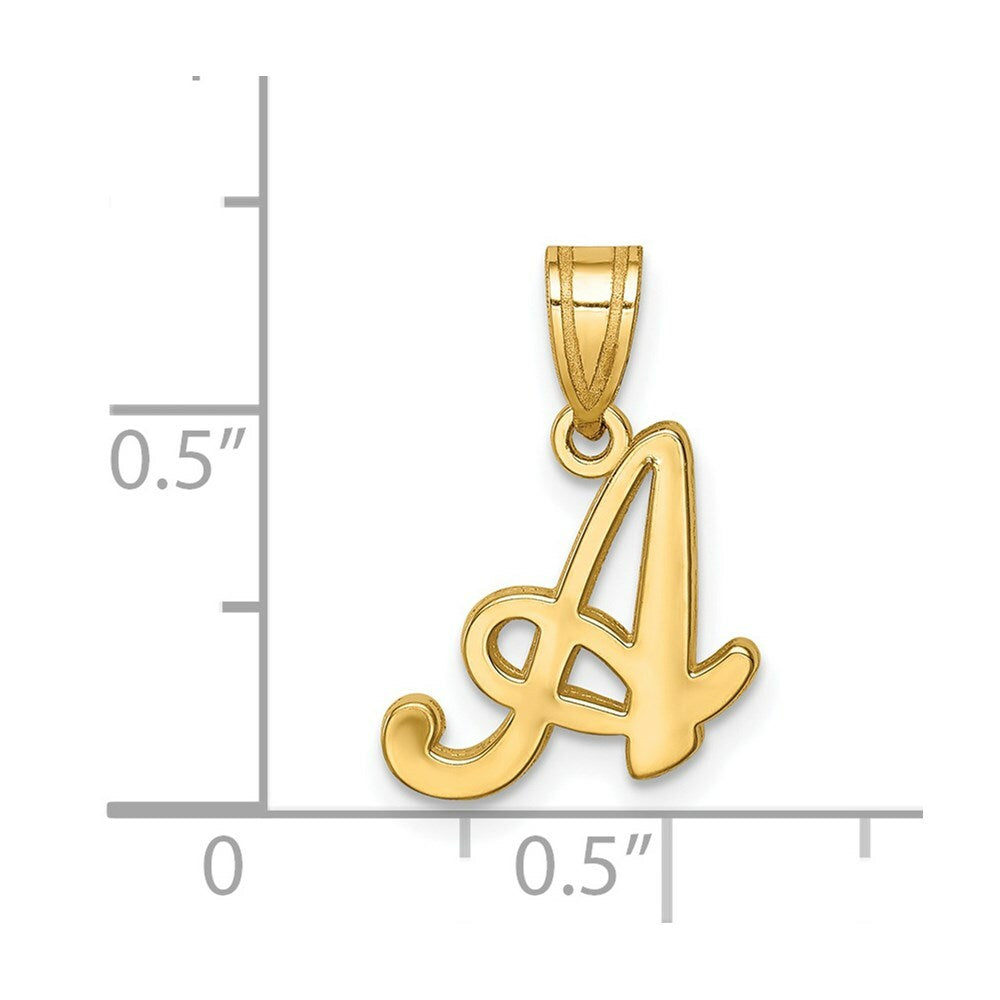 14K Yellow Gold A Script Initial Letter Pendant