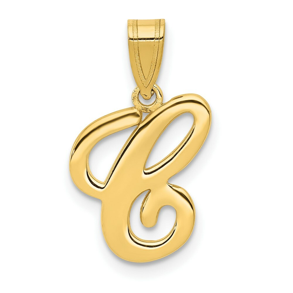 14K Yellow Gold C Script Initial Letter Pendant