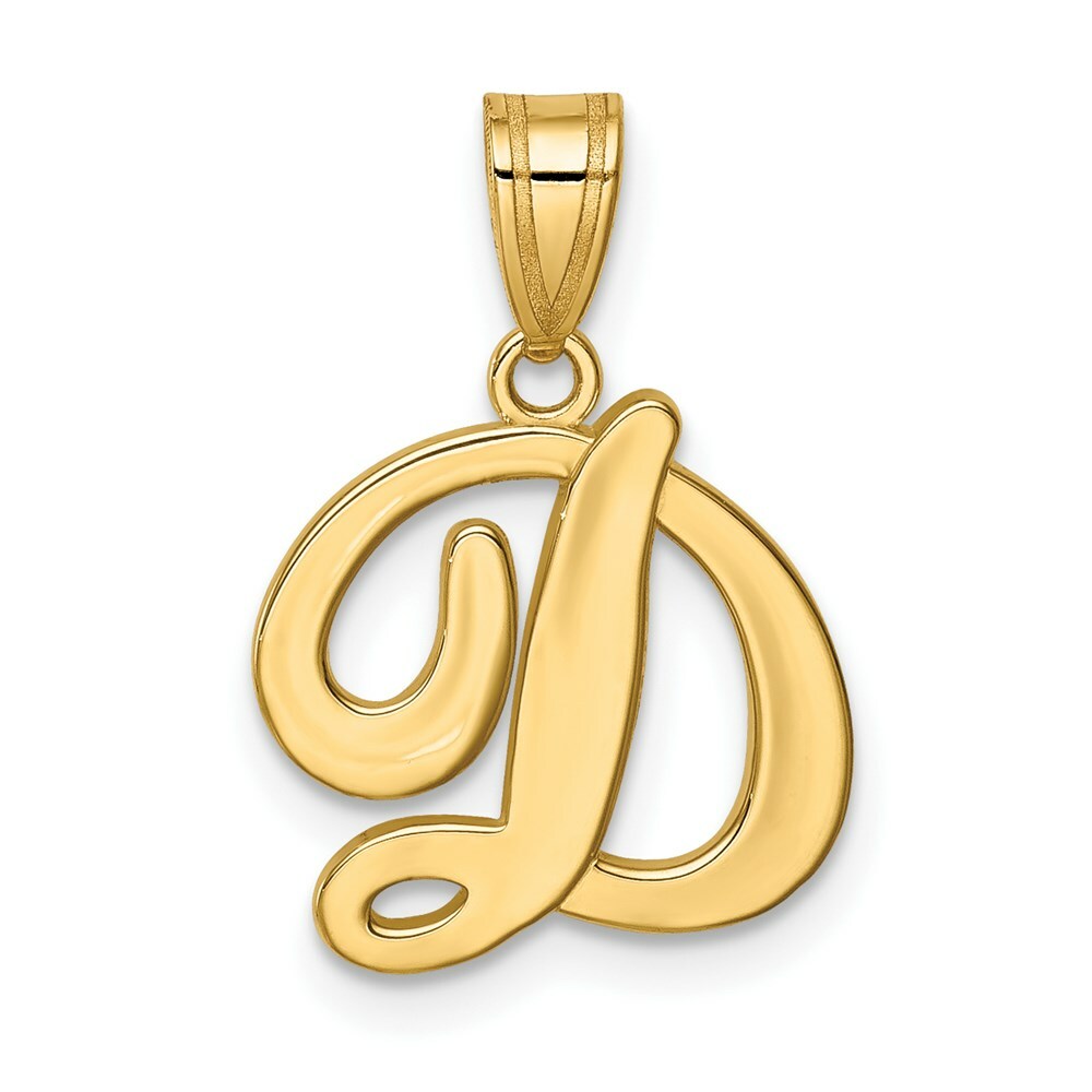 14K Yellow Gold D Script Initial Letter Pendant
