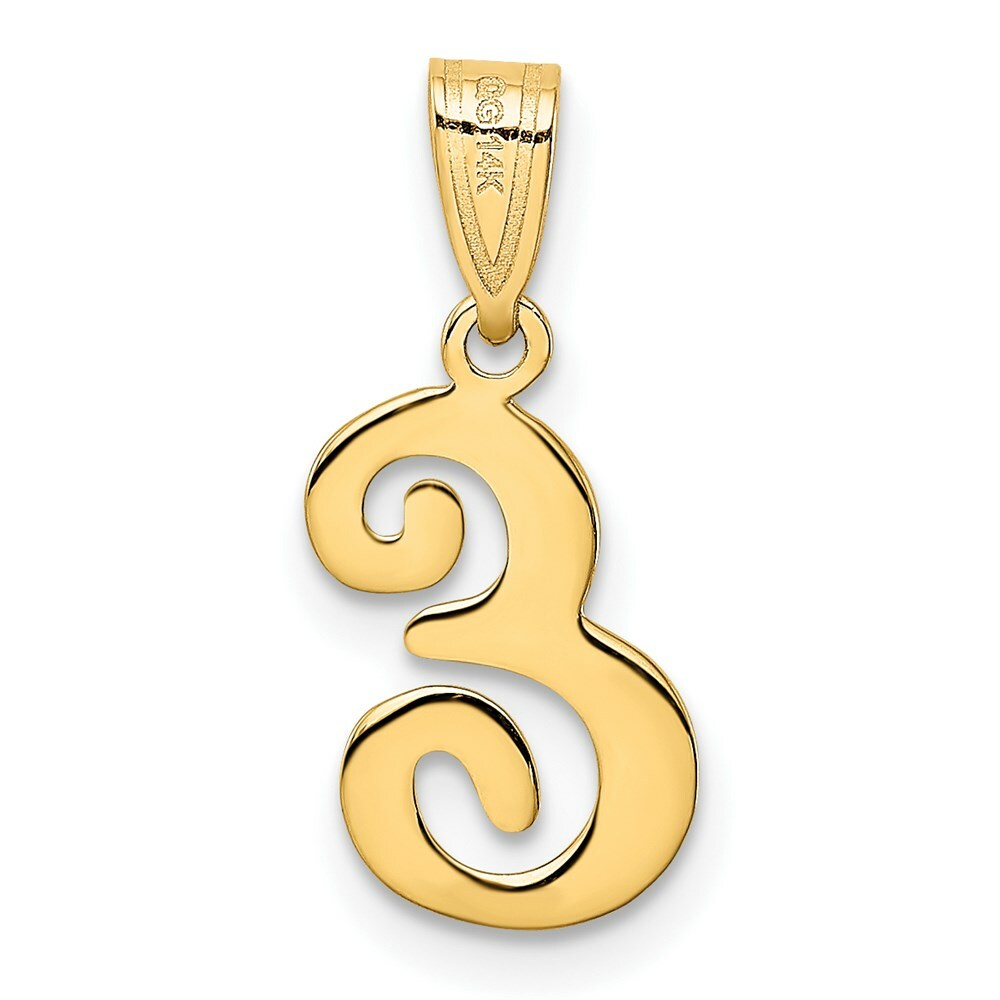 14K Yellow Gold E Script Initial Letter Pendant