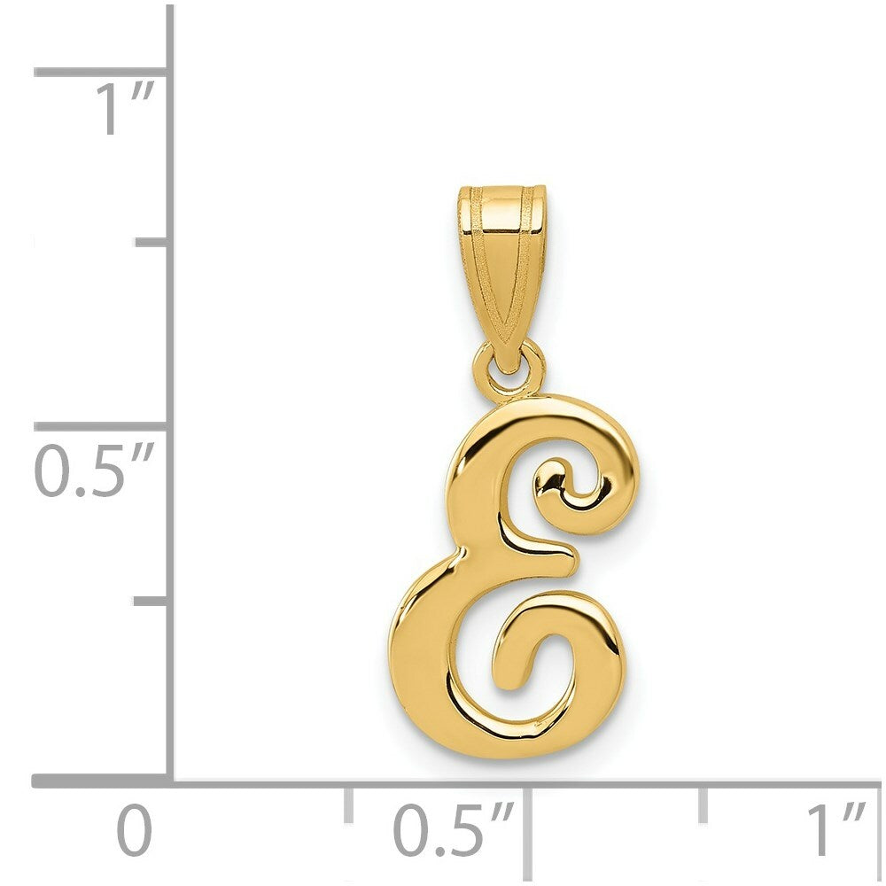 14K Yellow Gold E Script Initial Letter Pendant