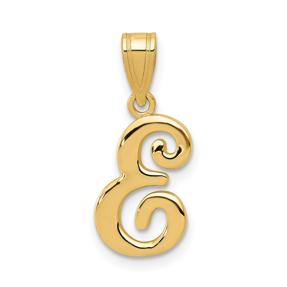 14K Yellow Gold E Script Initial Letter Pendant