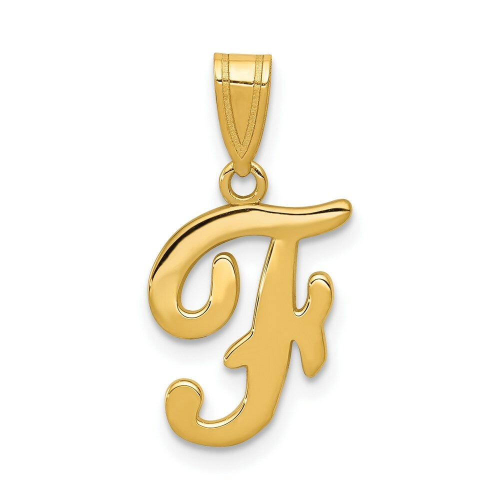 14K Yellow Gold F Script Initial Letter Pendant