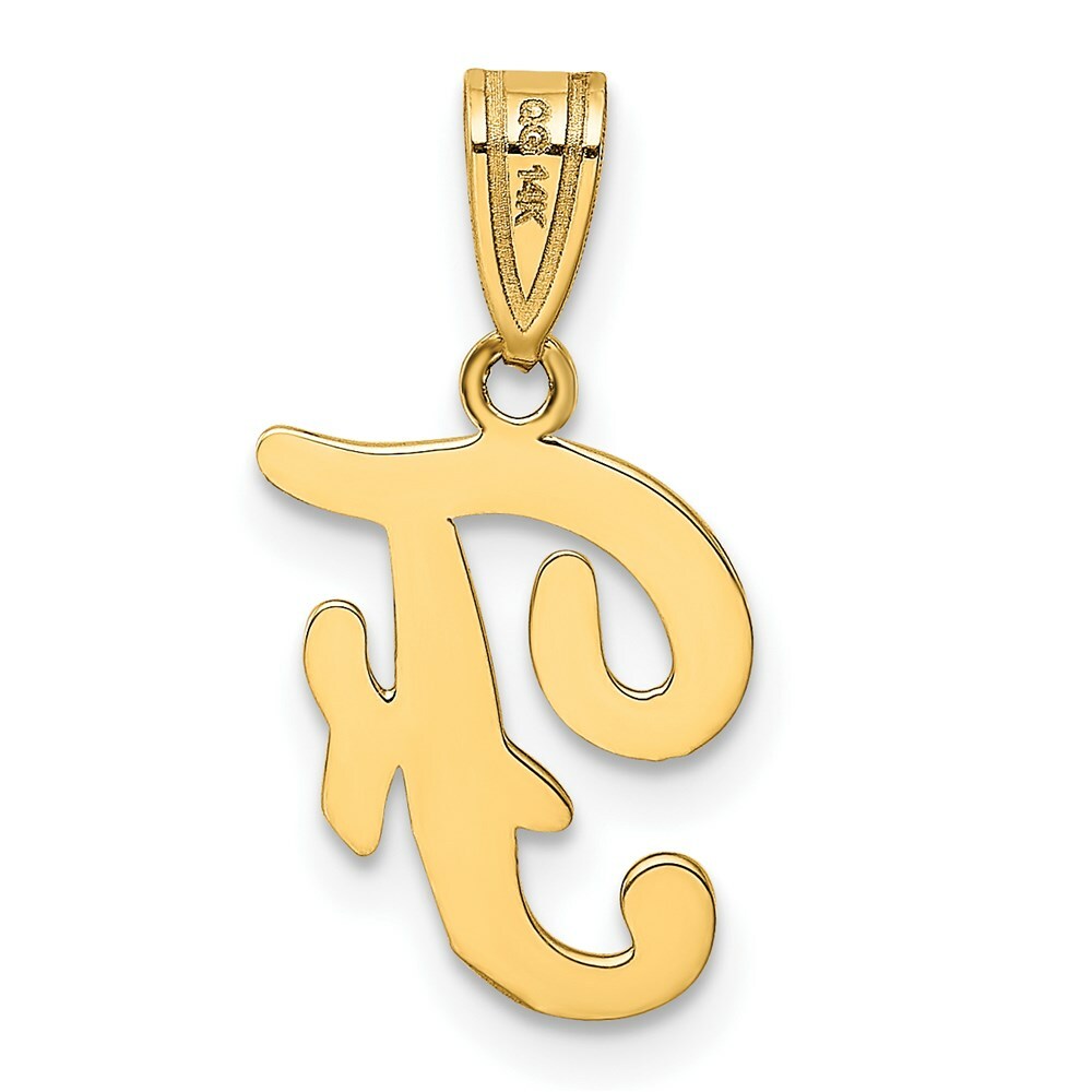 14K Yellow Gold F Script Initial Letter Pendant
