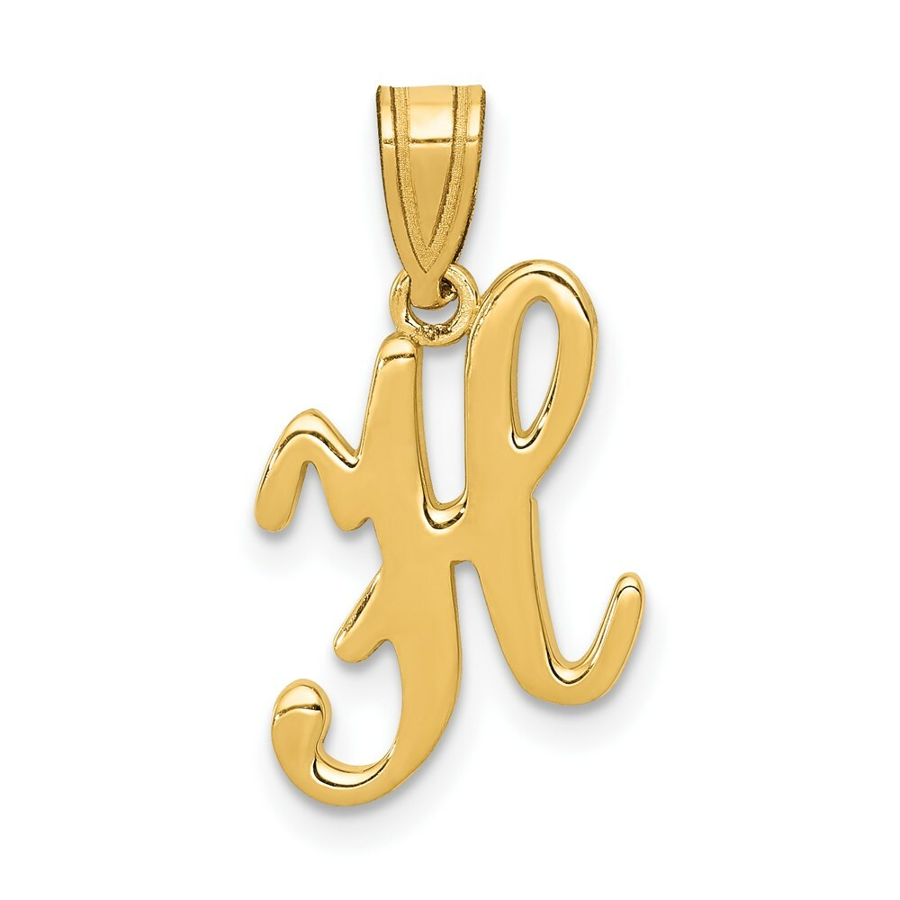 14K Yellow Gold H Script Initial Letter Pendant