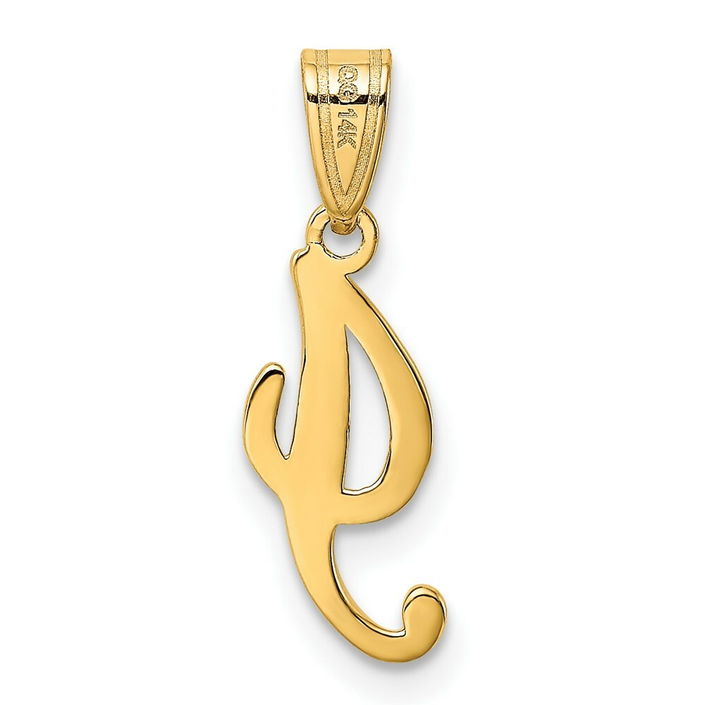 14K Yellow Gold I Script Initial Letter Pendant