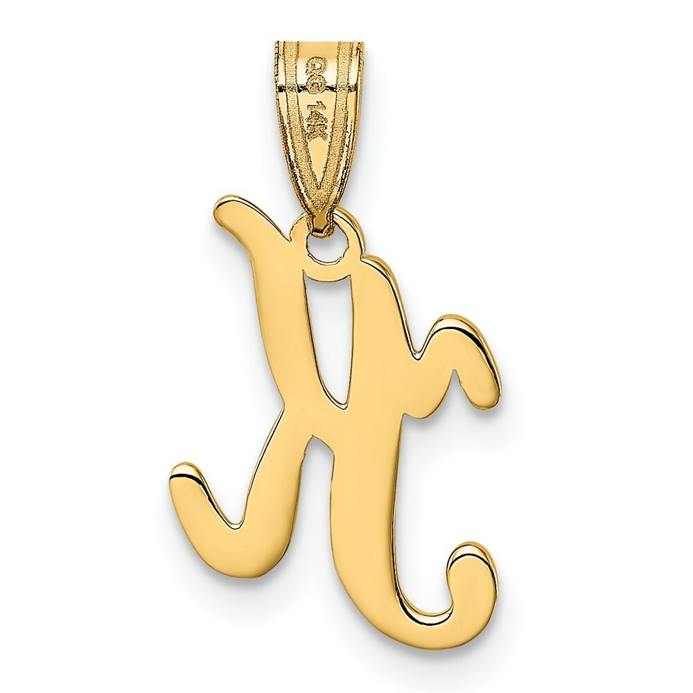 14K Yellow Gold K Script Initial Letter Pendant