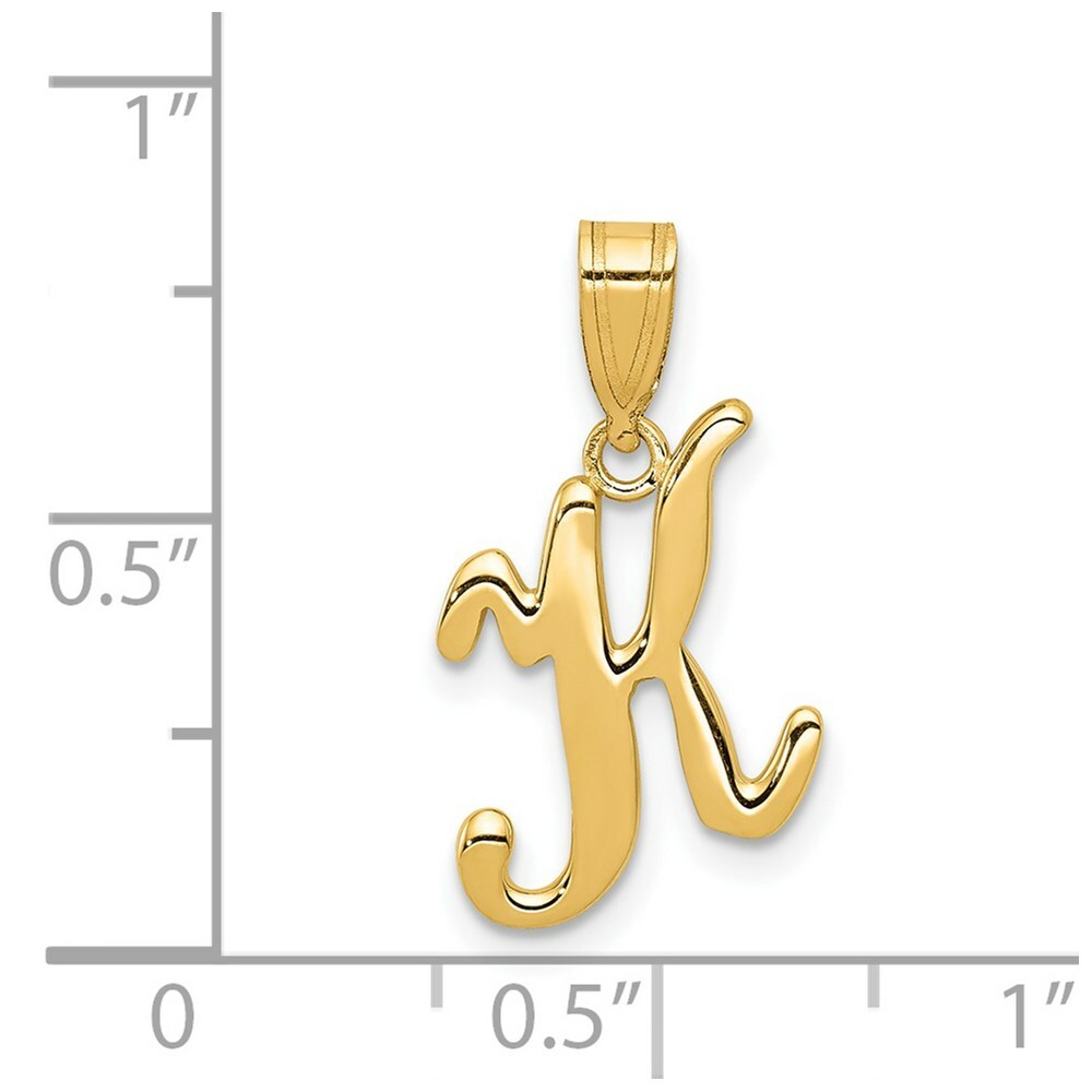 14K Yellow Gold K Script Initial Letter Pendant