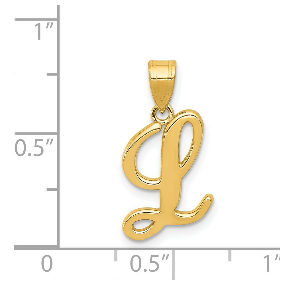 14K Yellow Gold L Script Initial Letter Pendant