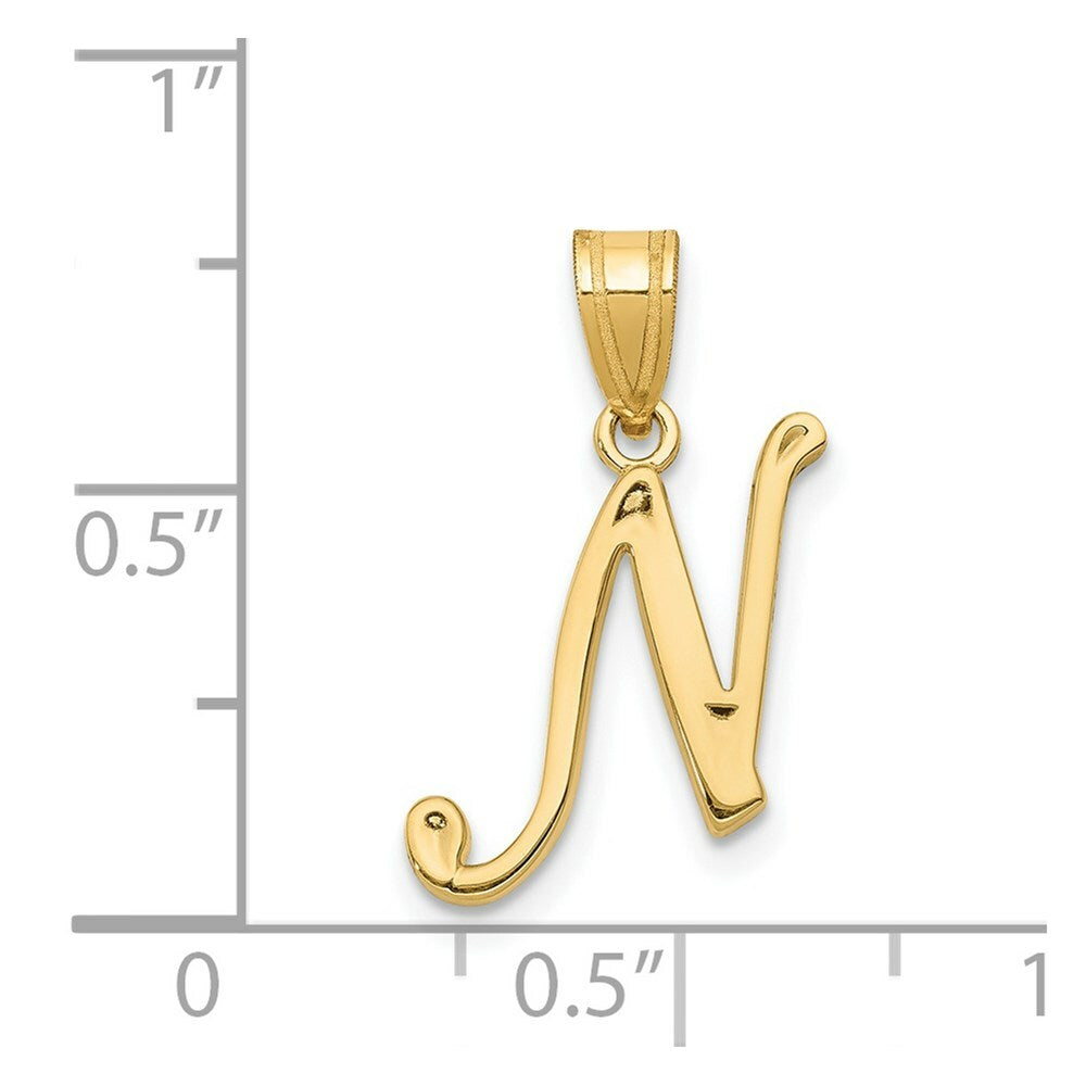 14K Yellow Gold N Script Initial Letter Pendant