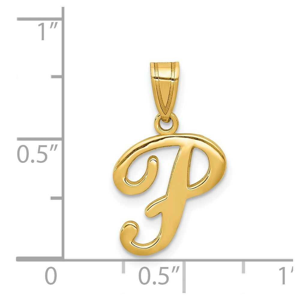 14K Yellow Gold P Script Initial Letter Pendant
