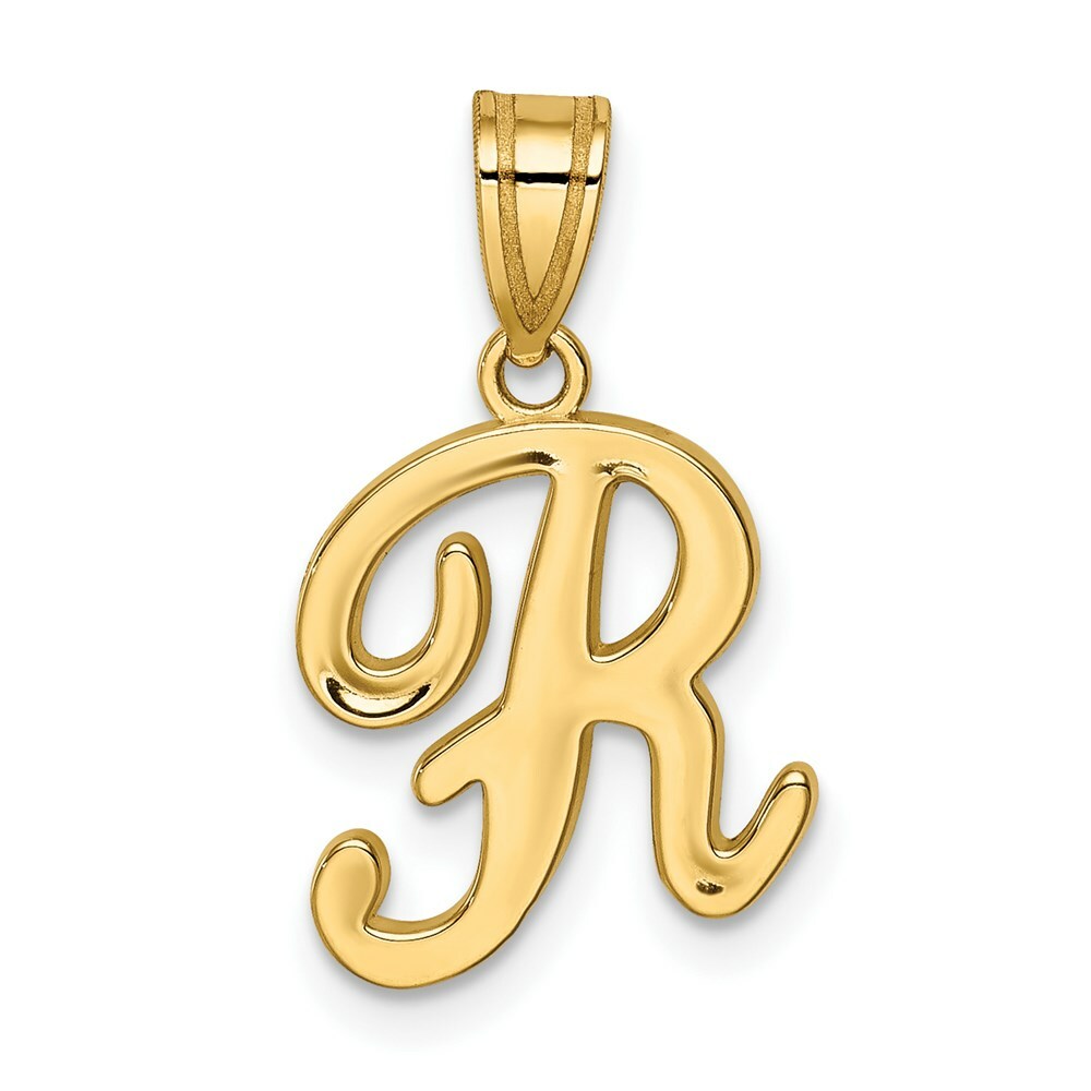 14K Yellow Gold R Script Initial Letter Pendant