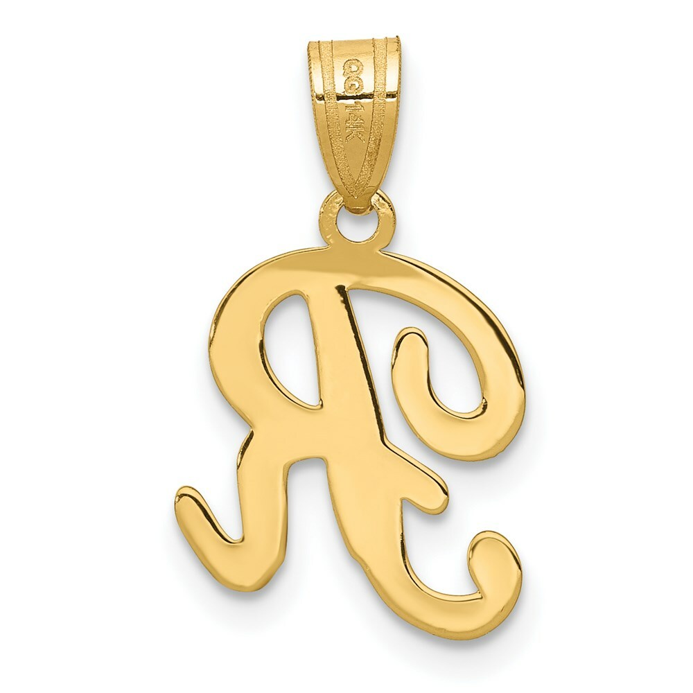 14K Yellow Gold R Script Initial Letter Pendant