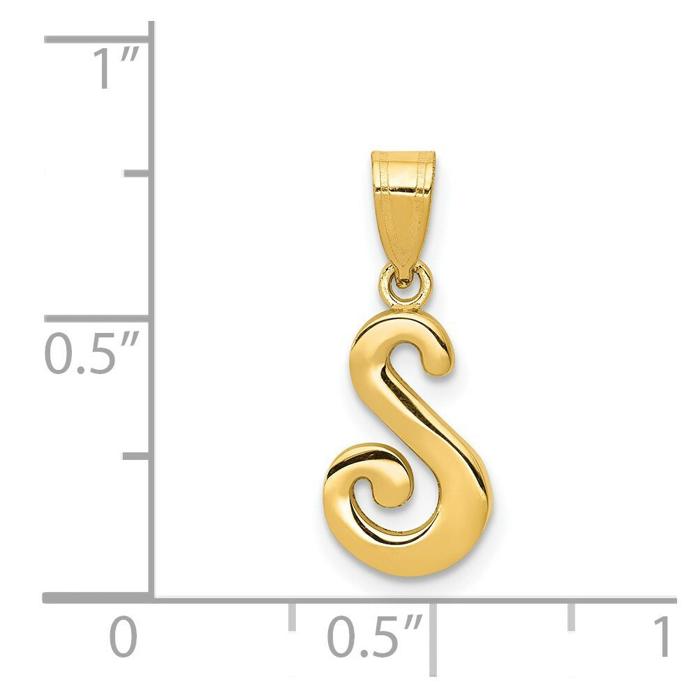 14K Yellow Gold S Script Initial Letter Pendant