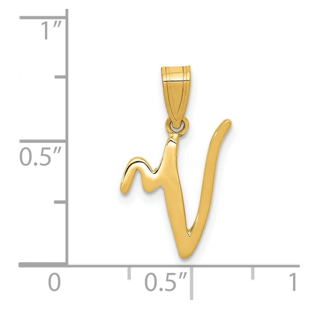 14K Yellow Gold V Script Initial Letter Pendant