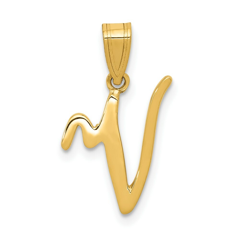 14K Yellow Gold V Script Initial Letter Pendant