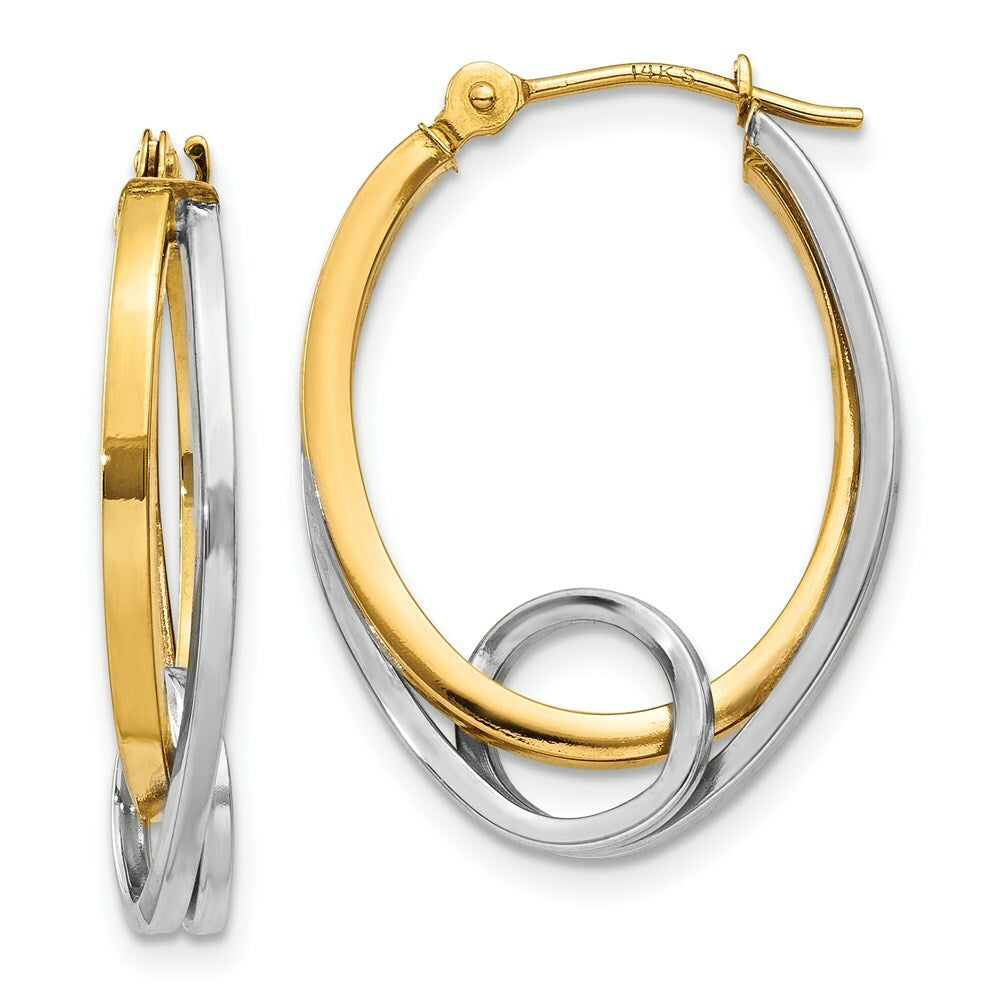 14K Two-tone Gold Oval Hoops w/Loop Earring  5mm width