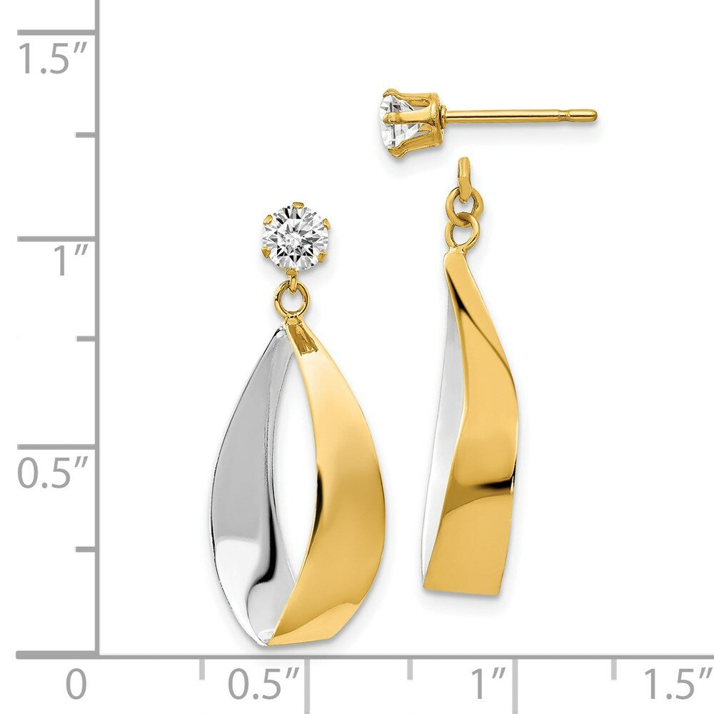 14K Yellow Gold Oval Dangle Jacket w/Rhodium and CZ Earrings