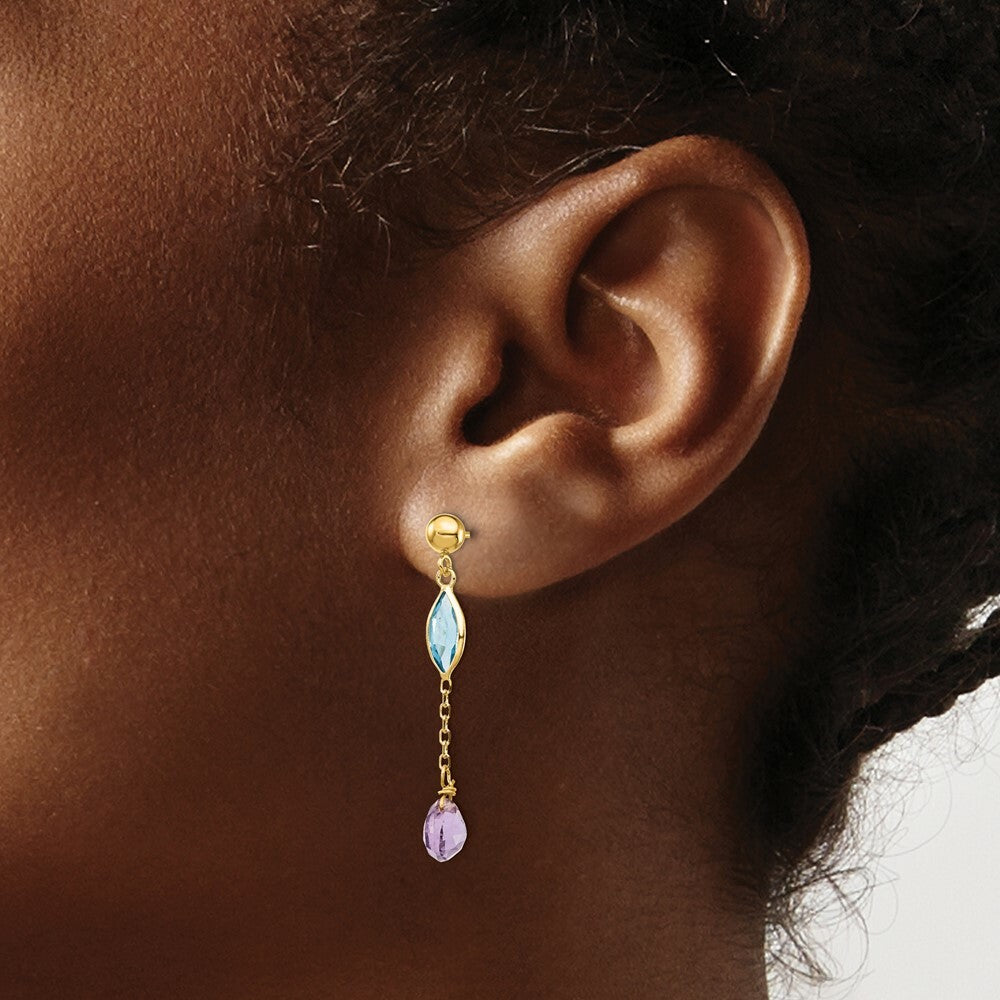 14K Yellow Gold Amethyst and Blue Topaz Post Earrings