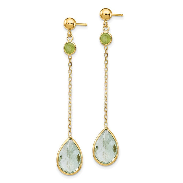 14K Yellow Gold Peridot and Green Quartz Post Earrings