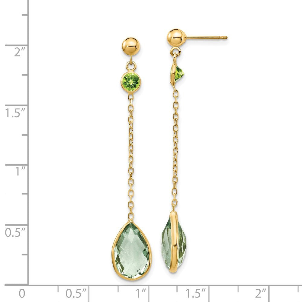 14K Yellow Gold Peridot and Green Quartz Post Earrings