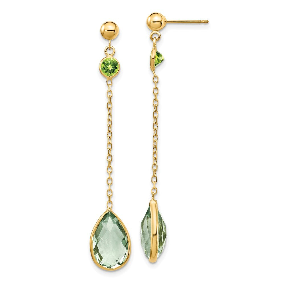 14K Yellow Gold Peridot and Green Quartz Post Earrings