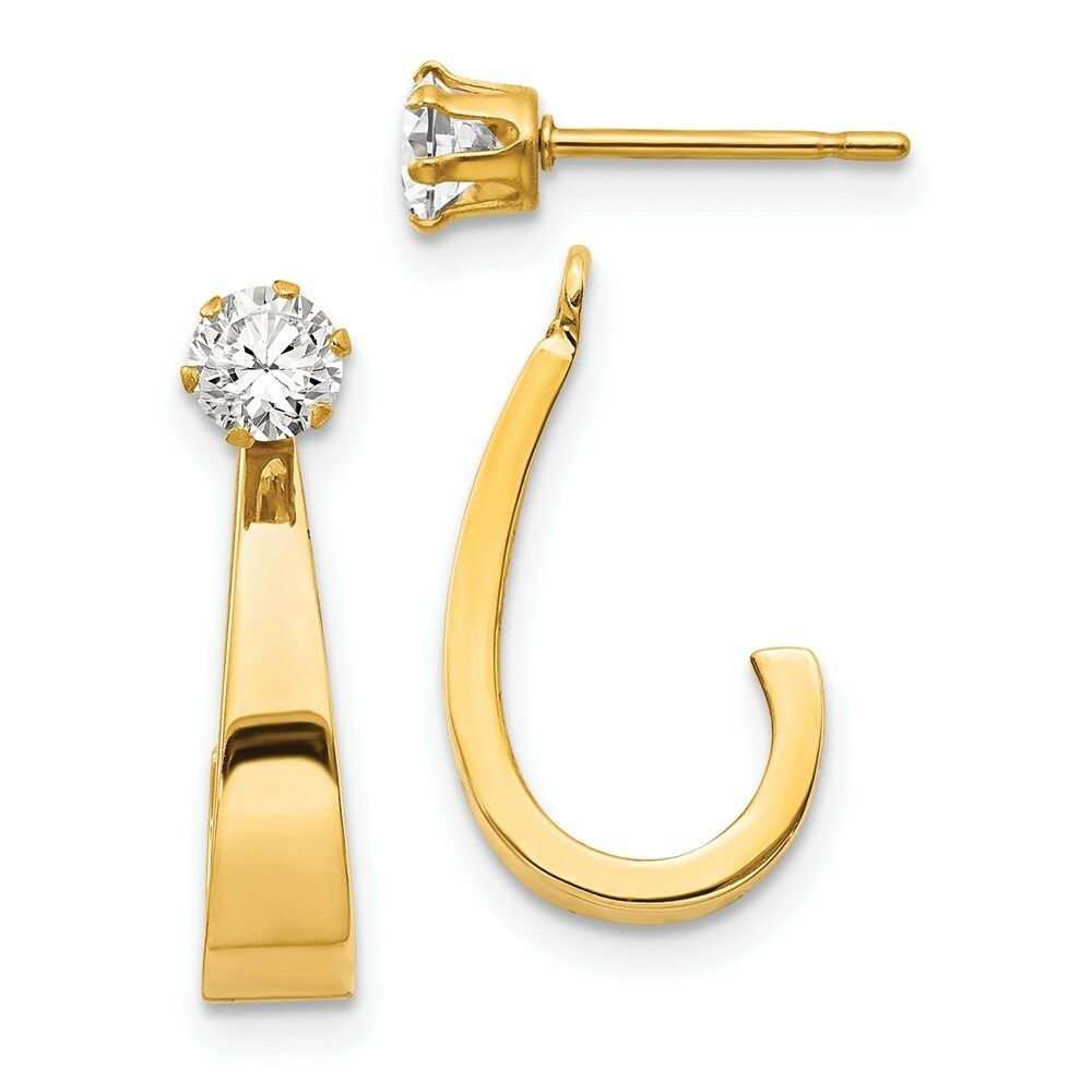 14K Yellow Gold J Hoop with CZ Stud Earring Jackets