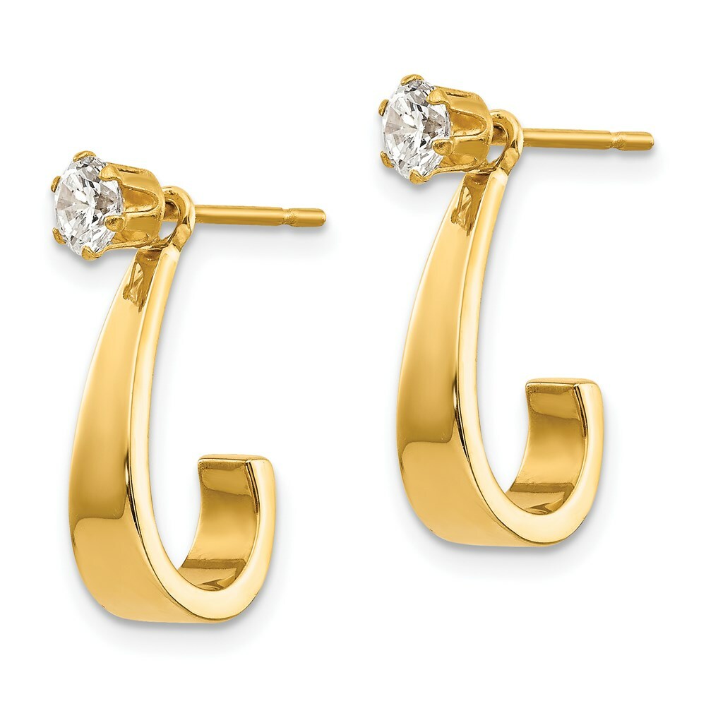 14K Yellow Gold J Hoop with CZ Stud Earring Jackets