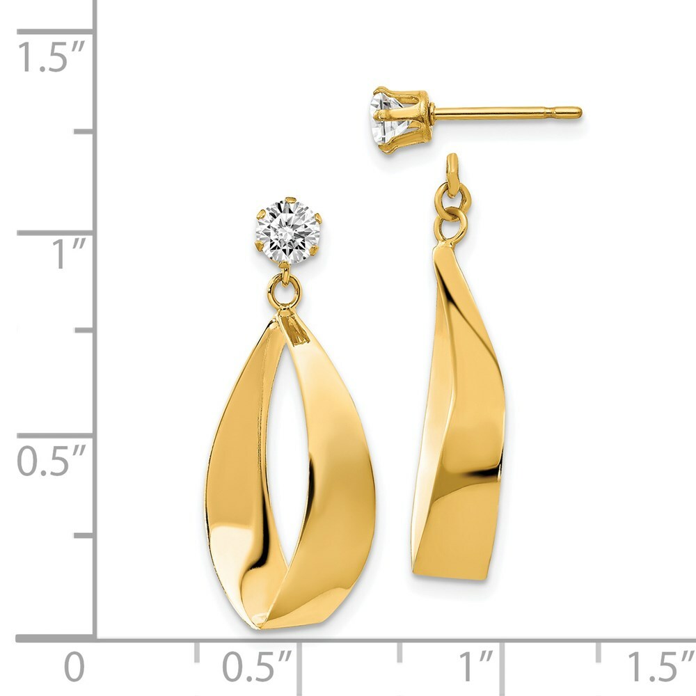 14K Yellow Gold Polished Oval Dangle with CZ Stud Earring Jackets