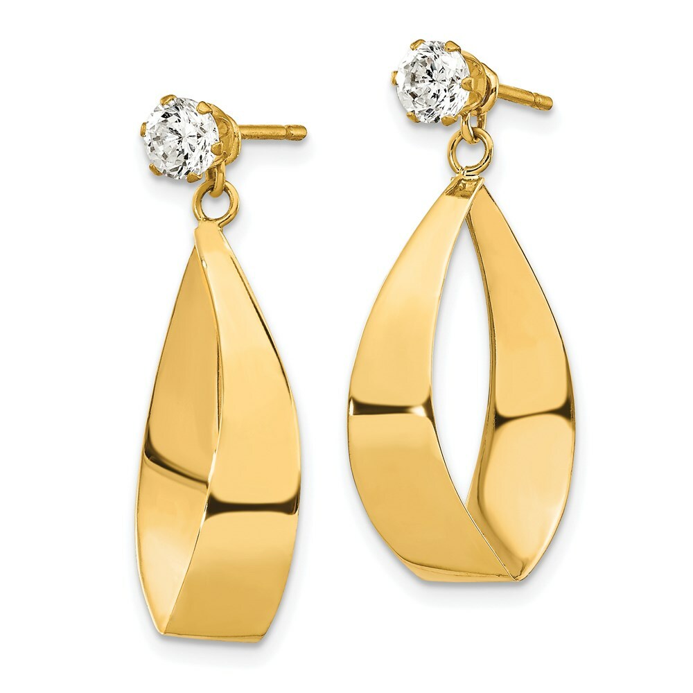 14K Yellow Gold Polished Oval Dangle with CZ Stud Earring Jackets