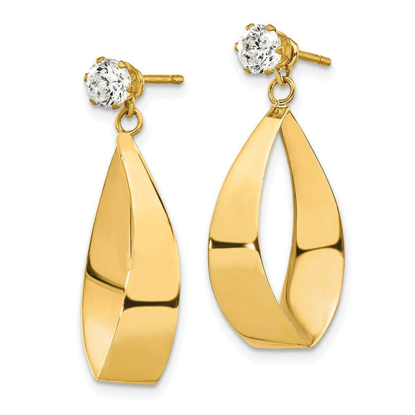 14K Yellow Gold Polished Oval Dangle with CZ Stud Earring Jackets