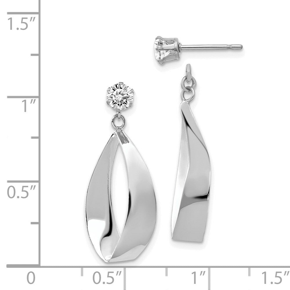 14K White Gold Polished Oval Dangle with CZ Stud Earring Jackets