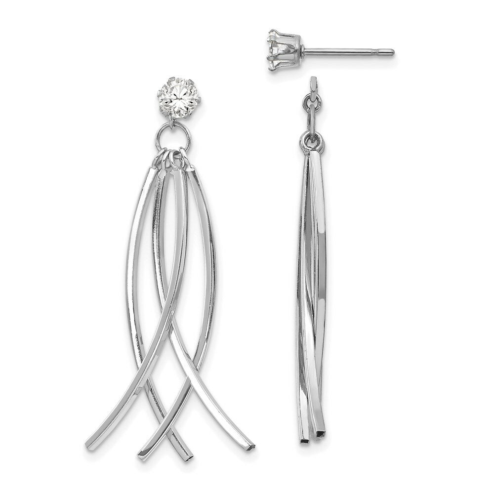 14K White Gold Curved Dangles with CZ Stud Earring Jackets