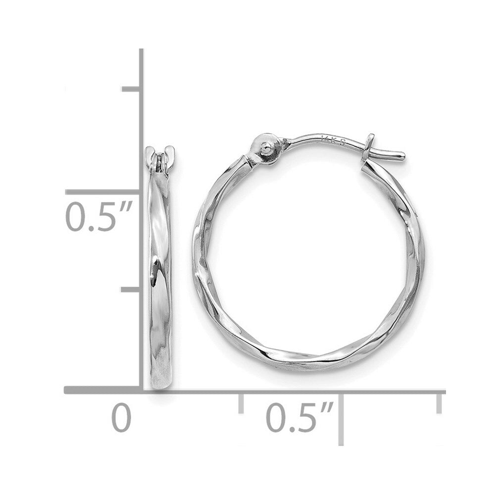 14K White Gold Twisted Hoop Earrings  1.5mm width
