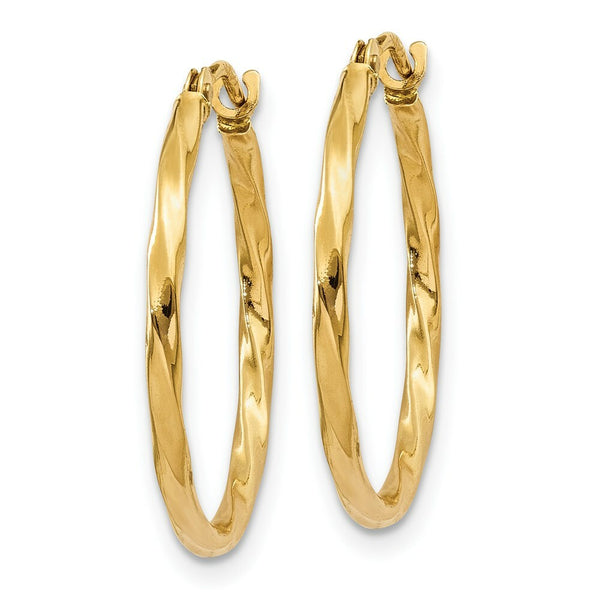 14K Yellow Gold Twist Hoop Earrings  1.5mm width