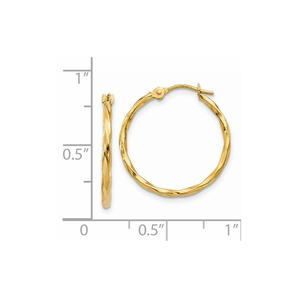14K Yellow Gold Twist Hoop Earrings  1.5mm width
