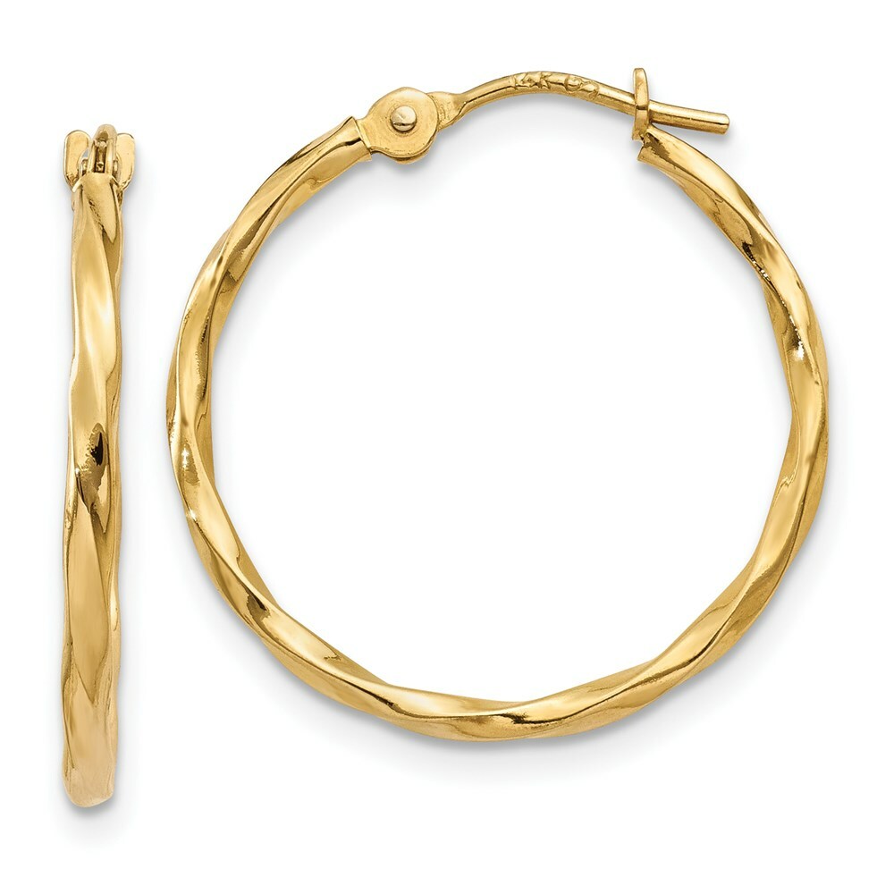 14K Yellow Gold Twist Hoop Earrings  1.5mm width