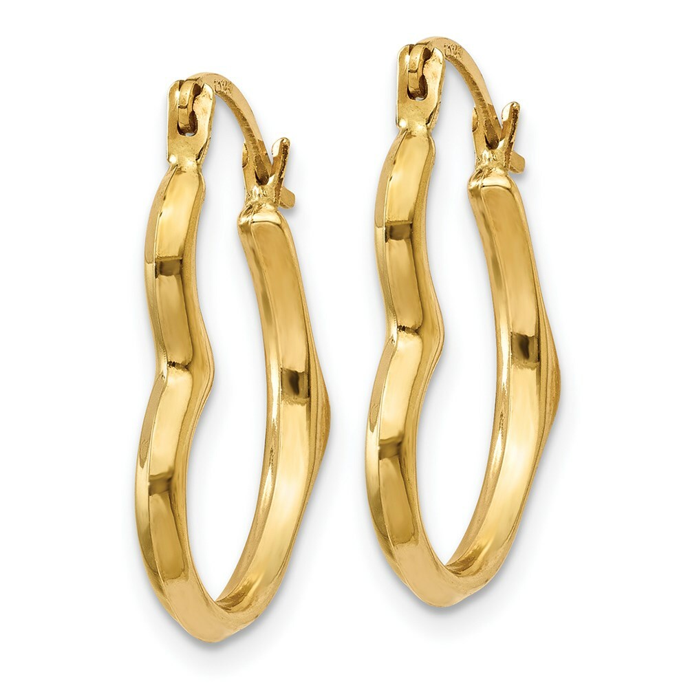 14K Yellow Gold Heart Hoop Earrings  2mm width