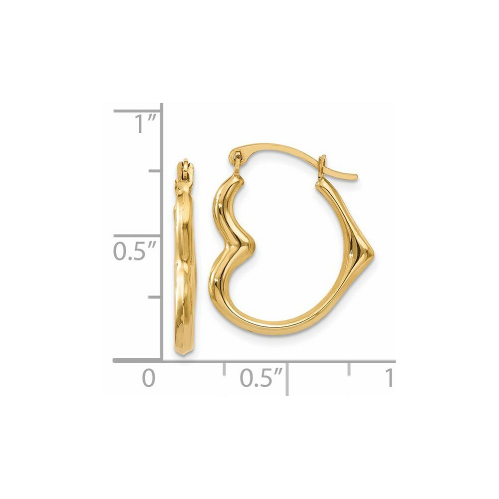 14K Yellow Gold Heart Hoop Earrings  2mm width