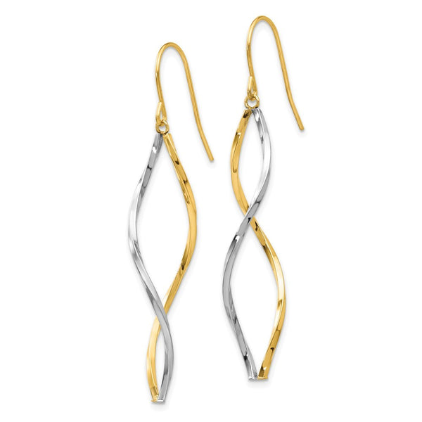 14K Two-tone Gold Twist Dangle Earrings