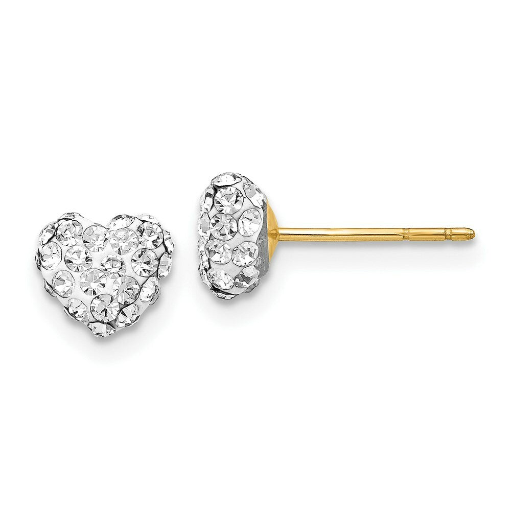 14K Yellow Gold Crystal 6mm Heart Post Earrings